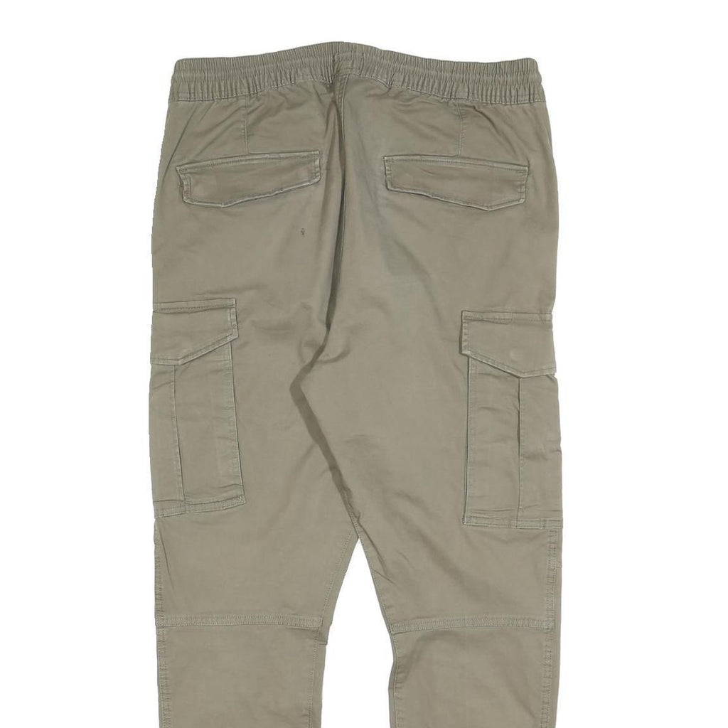 H&M Mens Cotton Blend Beige Slim Drawstring Cargo Trousers W34 L28