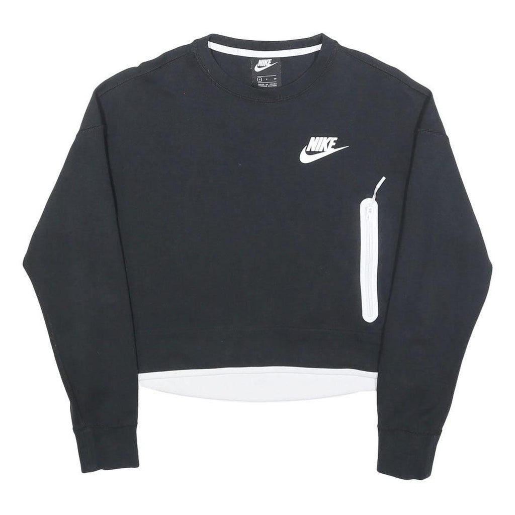 NIKE Womens Black Crew Neck S Sweatshirt Crop Zip Pocket Casual Style