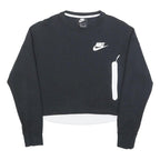 NIKE Womens Black Crew Neck S Sweatshirt Crop Zip Pocket Casual Style