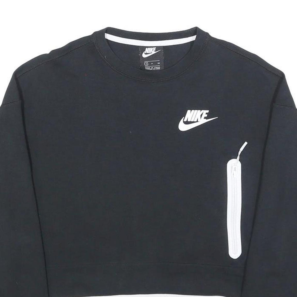 NIKE Womens Black Crew Neck S Sweatshirt Crop Zip Pocket Casual Style