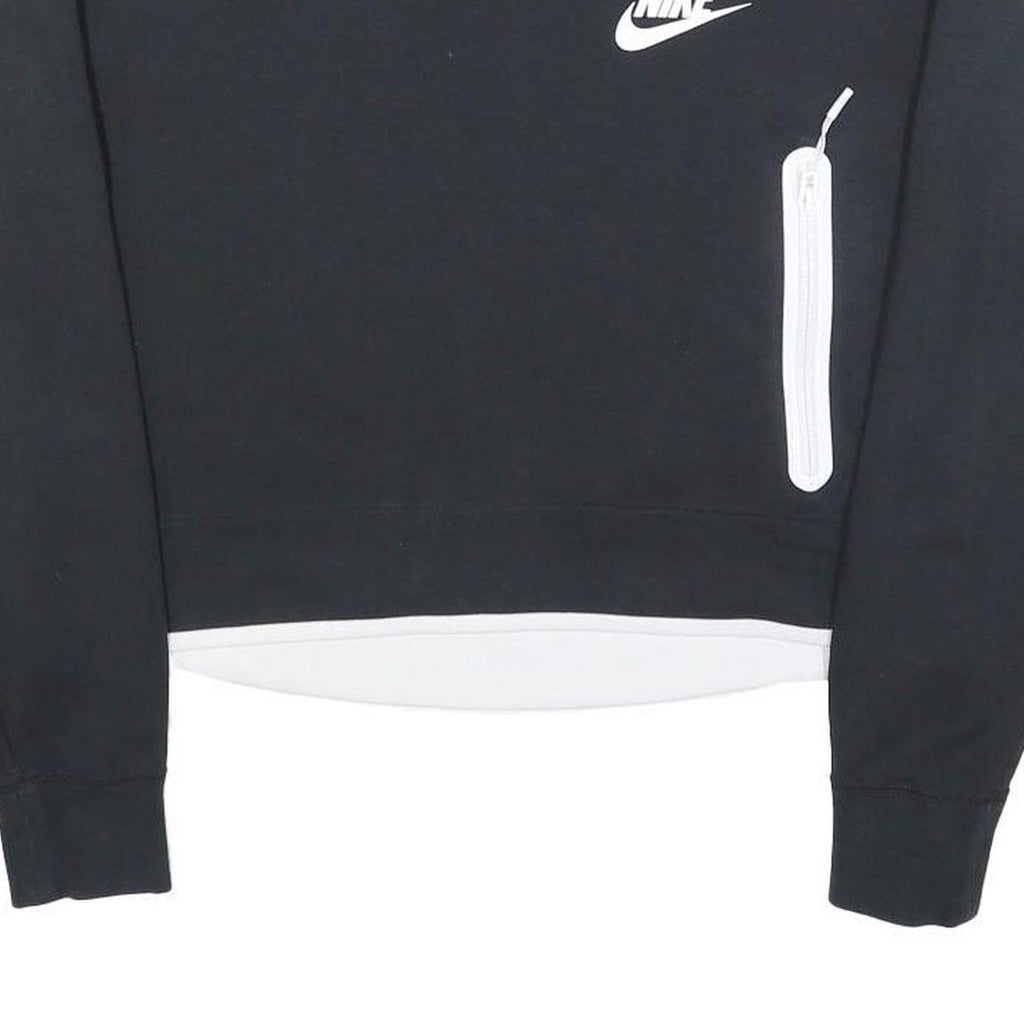 NIKE Womens Black Crew Neck S Sweatshirt Crop Zip Pocket Casual Style