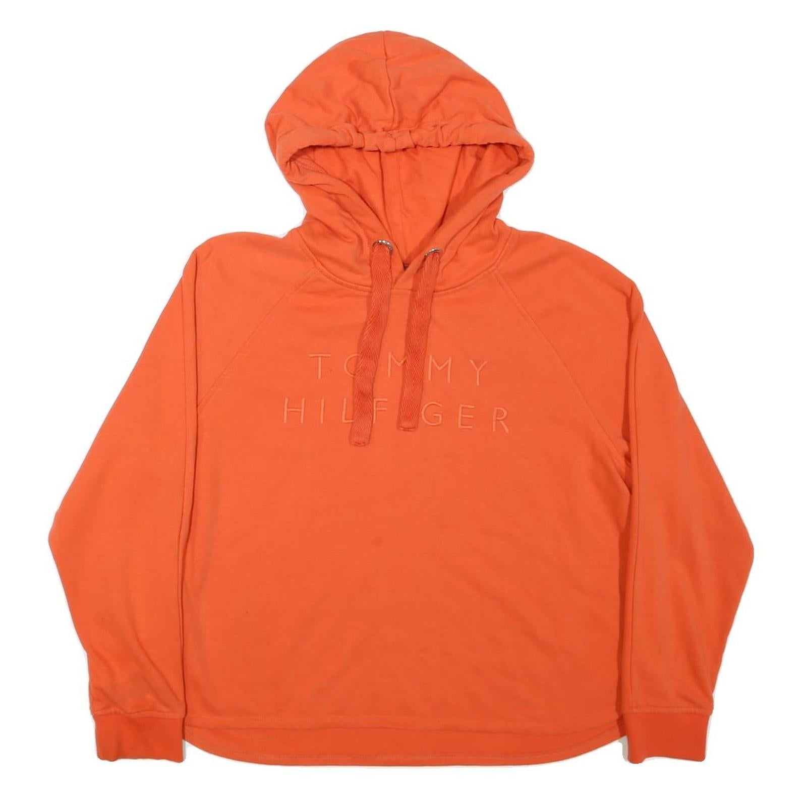 TOMMY HILFIGER Mens Orange Hoodie L Cotton Blend Pullover Hooded Sweatshirt