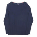TOMMY HILFIGER Womens Navy Plain Cotton Blend Jumper Crew Neck Basic Knit S