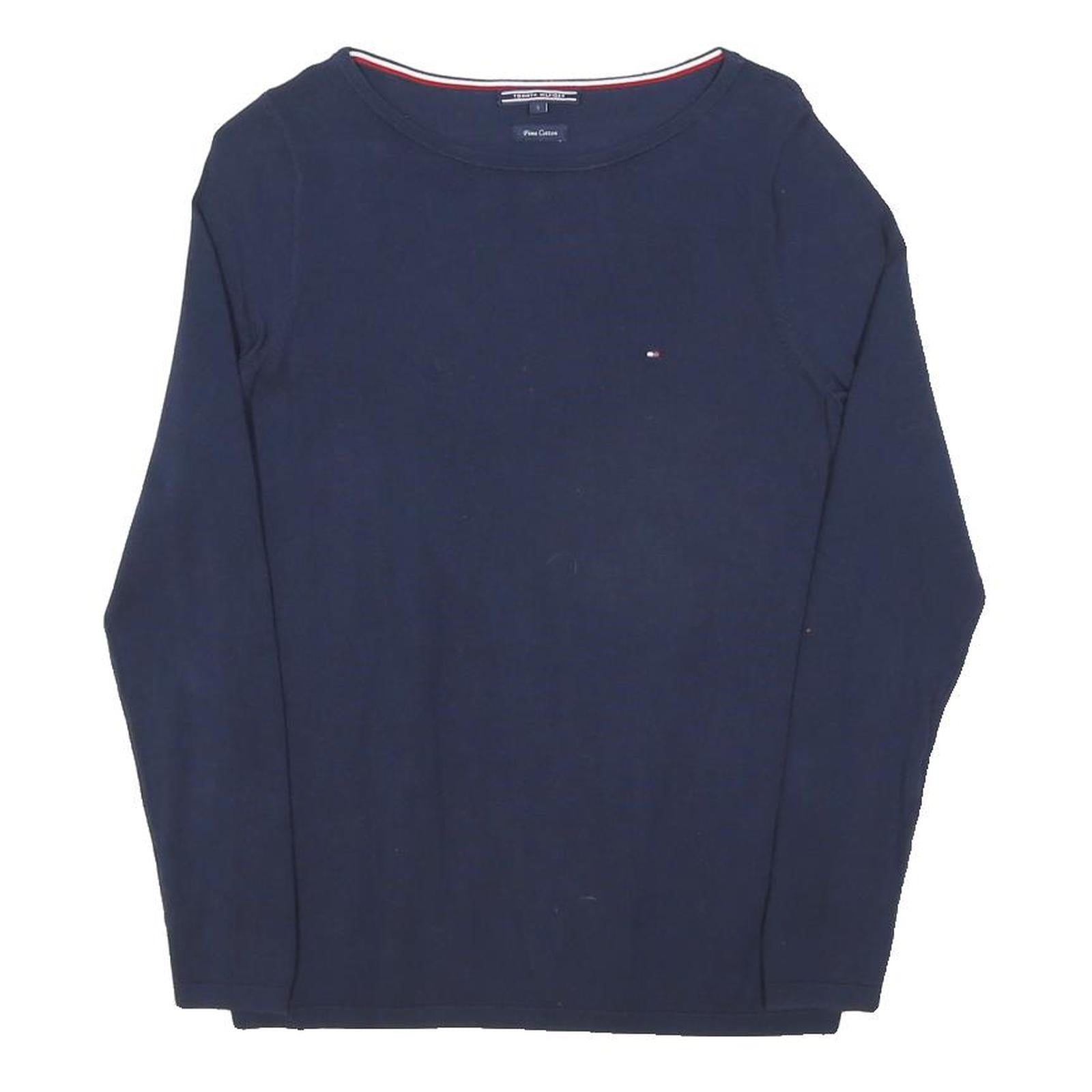 TOMMY HILFIGER Womens Navy Plain Cotton Blend Jumper Crew Neck Basic Knit S