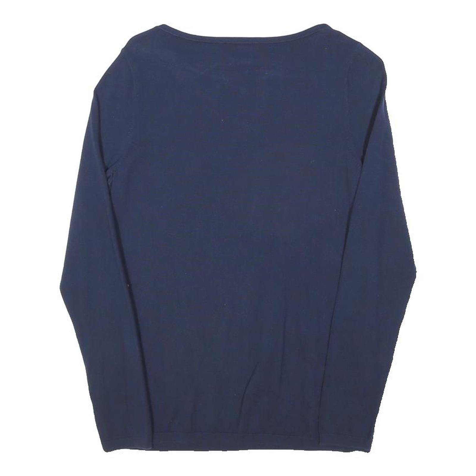TOMMY HILFIGER Womens Navy Plain Cotton Blend Jumper Crew Neck Basic Knit S