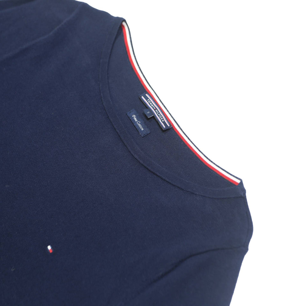 TOMMY HILFIGER Womens Navy Plain Cotton Blend Jumper Crew Neck Basic Knit S