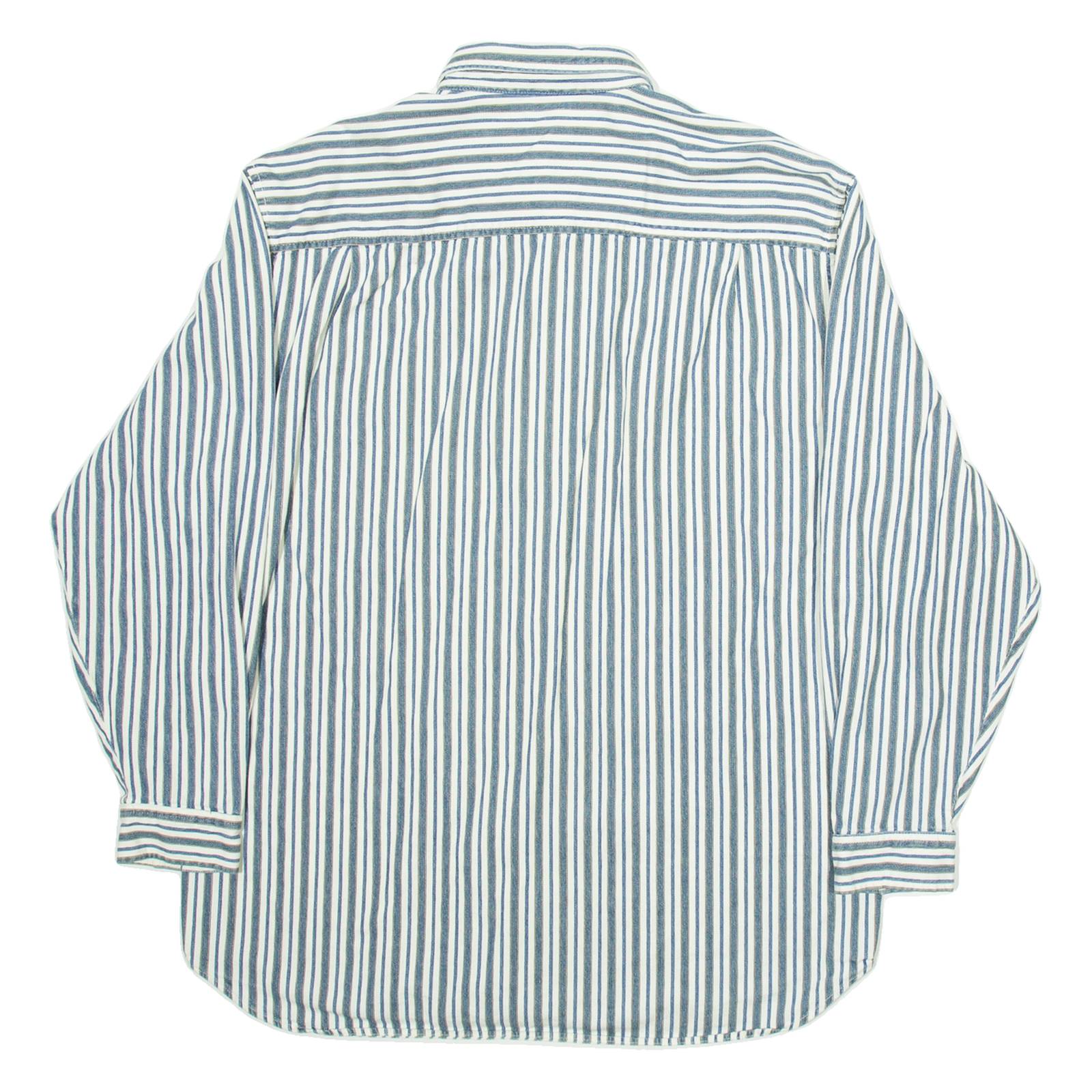 GUESS JEANS Mens Shirt White Striped Long Sleeve L