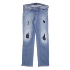 ARMANI JEANS Womens Regular Fit Blue Denim Stone Wash W32 L30 Distressed Zip