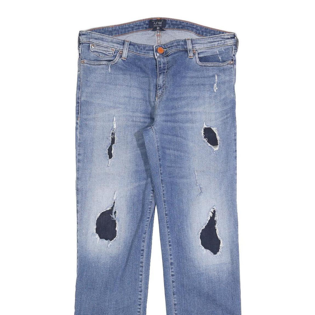 ARMANI JEANS Womens Regular Fit Blue Denim Stone Wash W32 L30 Distressed Zip