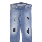 ARMANI JEANS Womens Regular Fit Blue Denim Stone Wash W32 L30 Distressed Zip