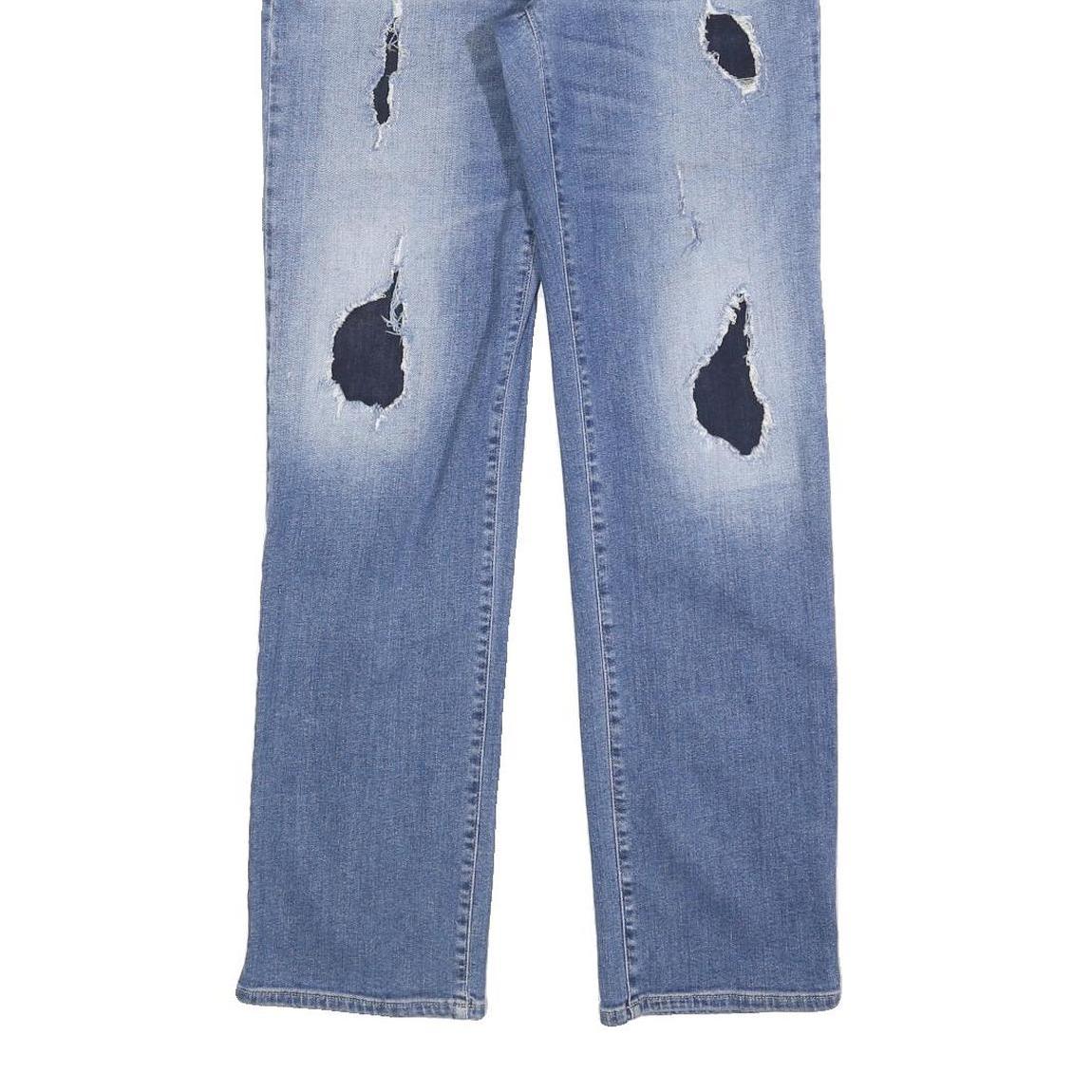 ARMANI JEANS Womens Regular Fit Blue Denim Stone Wash W32 L30 Distressed Zip