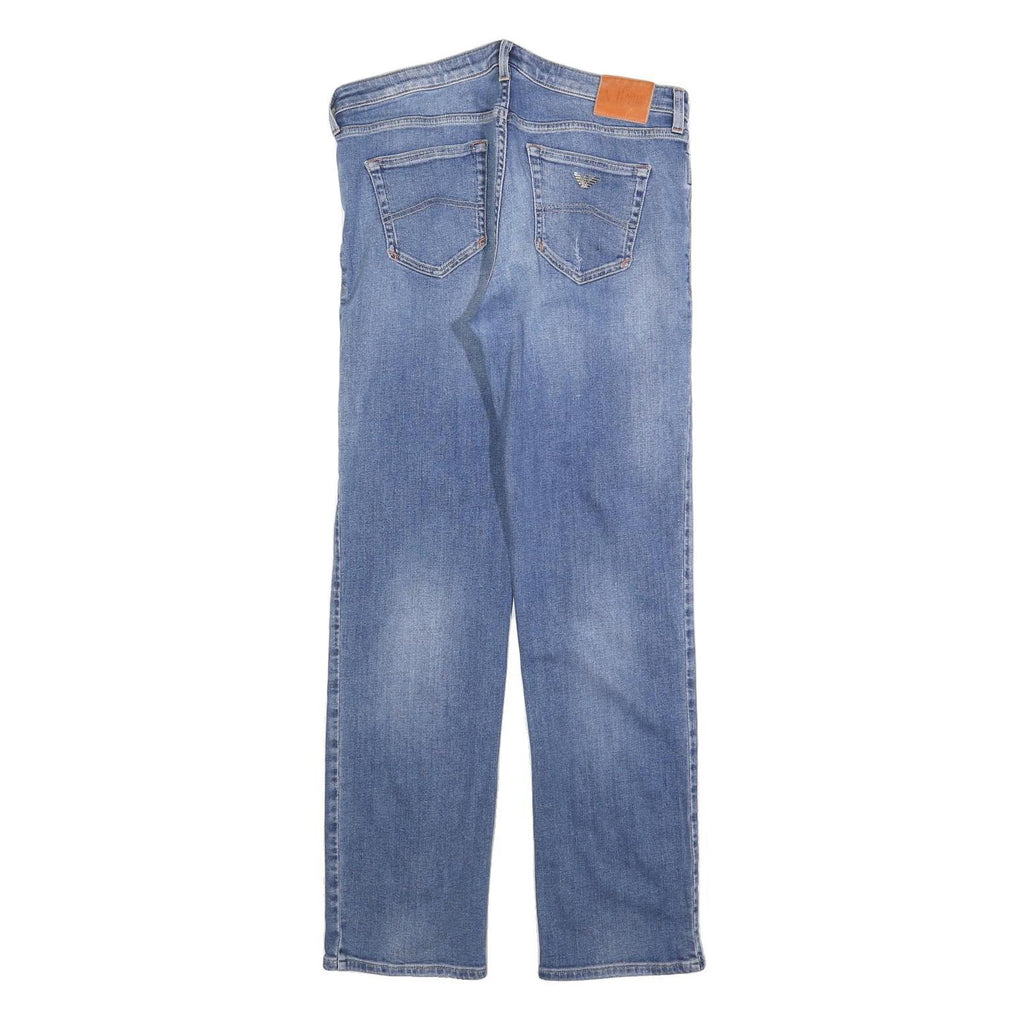 ARMANI JEANS Womens Regular Fit Blue Denim Stone Wash W32 L30 Distressed Zip
