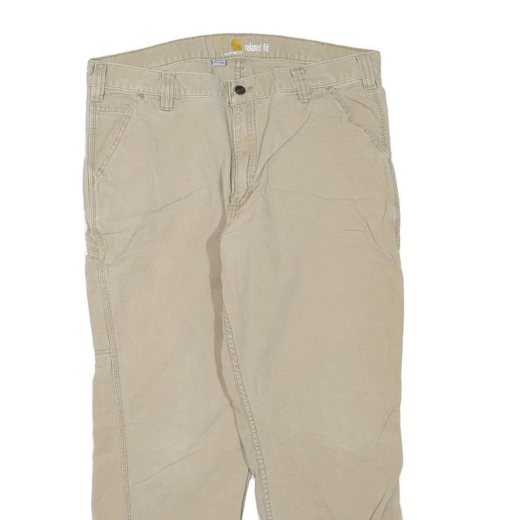CARHARTT Mens Beige Cotton Blend Regular Leg Trousers W38 L30 Durable Workwear