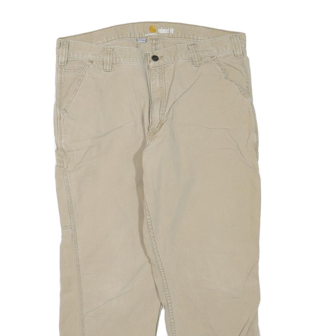 CARHARTT Mens Beige Cotton Blend Regular Leg Trousers W38 L30 Durable Workwear