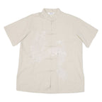 LANG YI Eastern Inspired Dragon Mens Plain Shirt Beige 2XL
