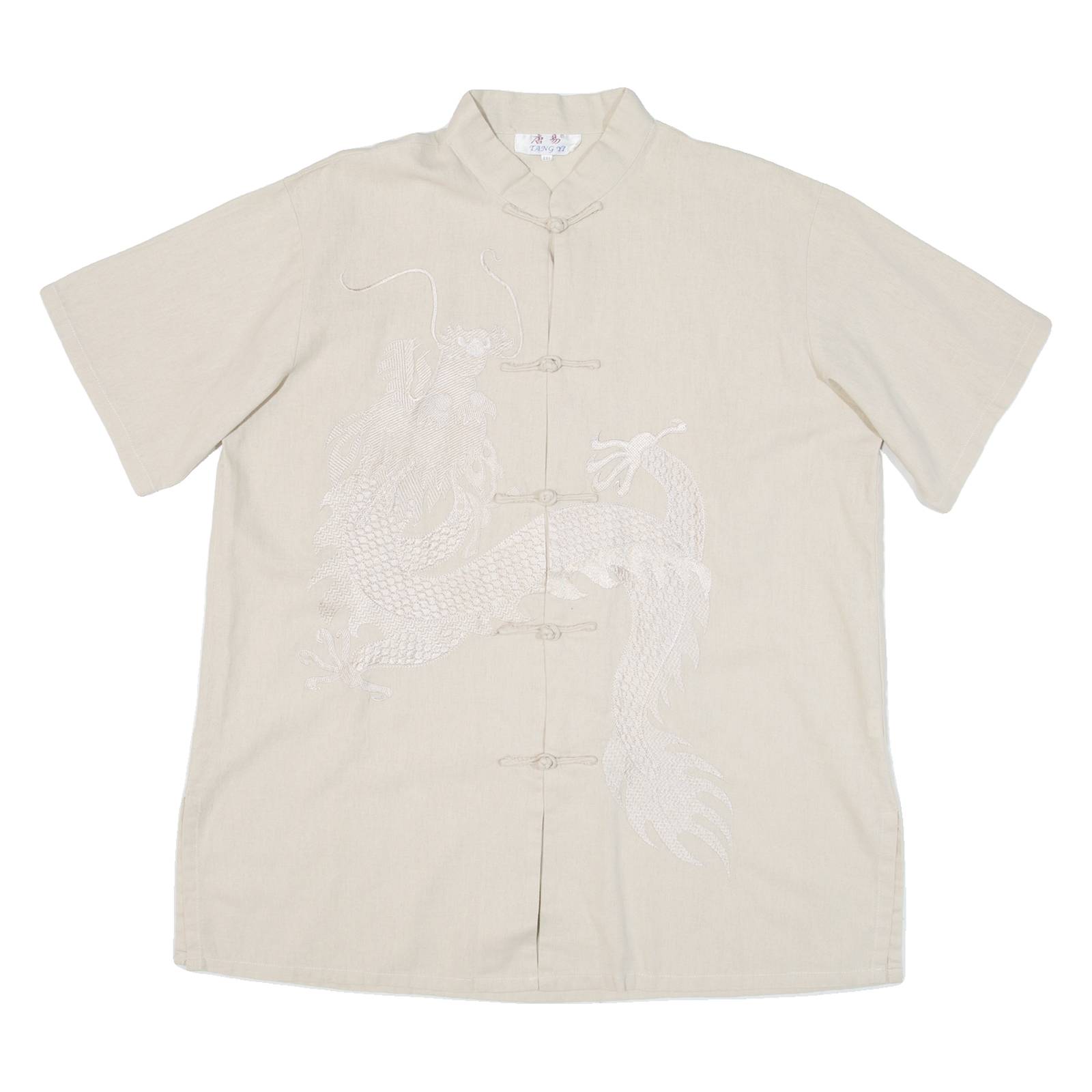 LANG YI Eastern Inspired Dragon Mens Plain Shirt Beige 2XL