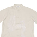 LANG YI Eastern Inspired Dragon Mens Plain Shirt Beige 2XL