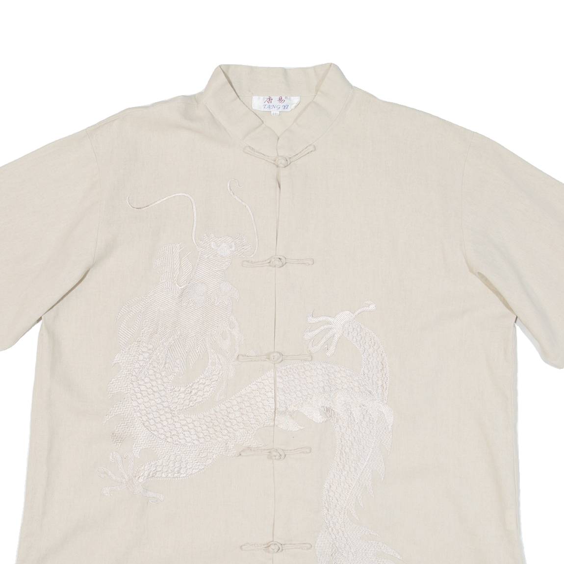 LANG YI Eastern Inspired Dragon Mens Plain Shirt Beige 2XL