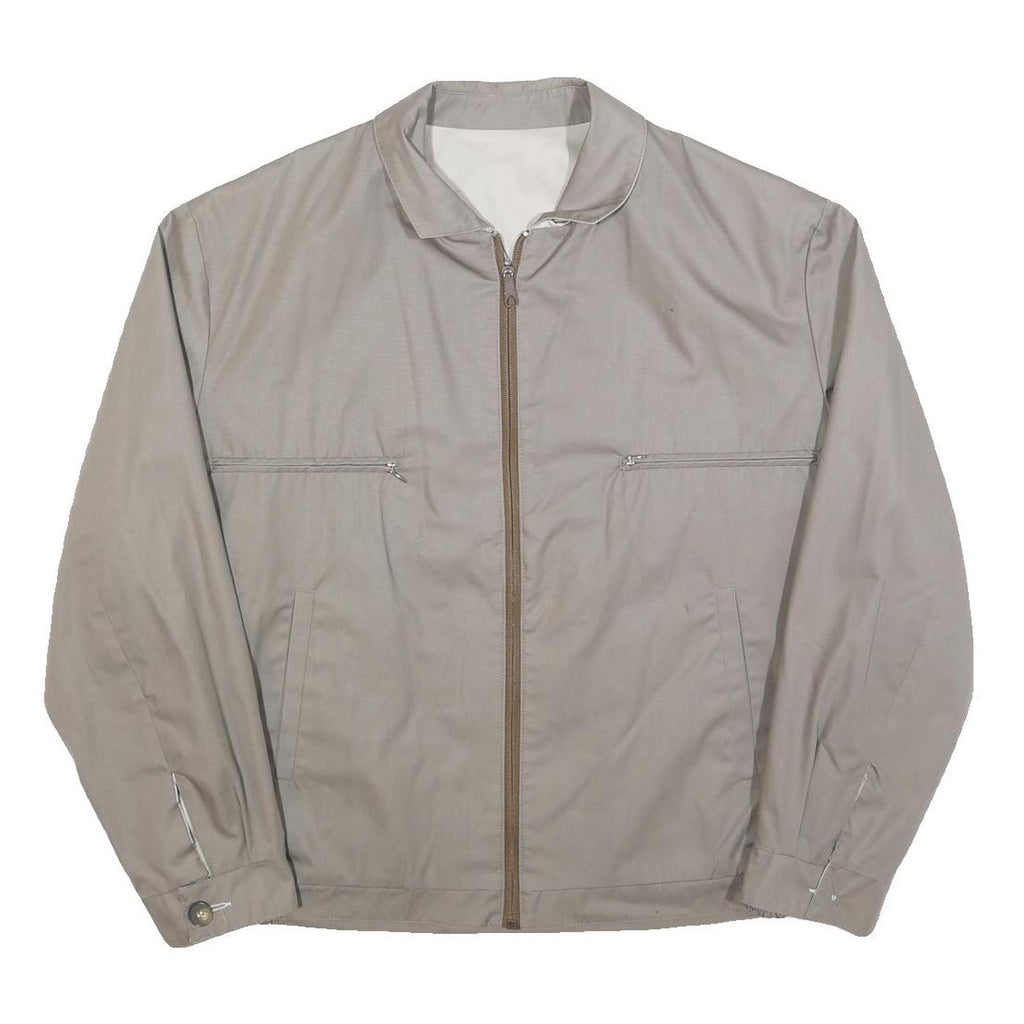 Mens Beige Cotton Blend Zip Front Jacket L Plain Lightweight Casual Outerwear