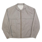 Mens Beige Cotton Blend Zip Front Jacket L Plain Lightweight Casual Outerwear