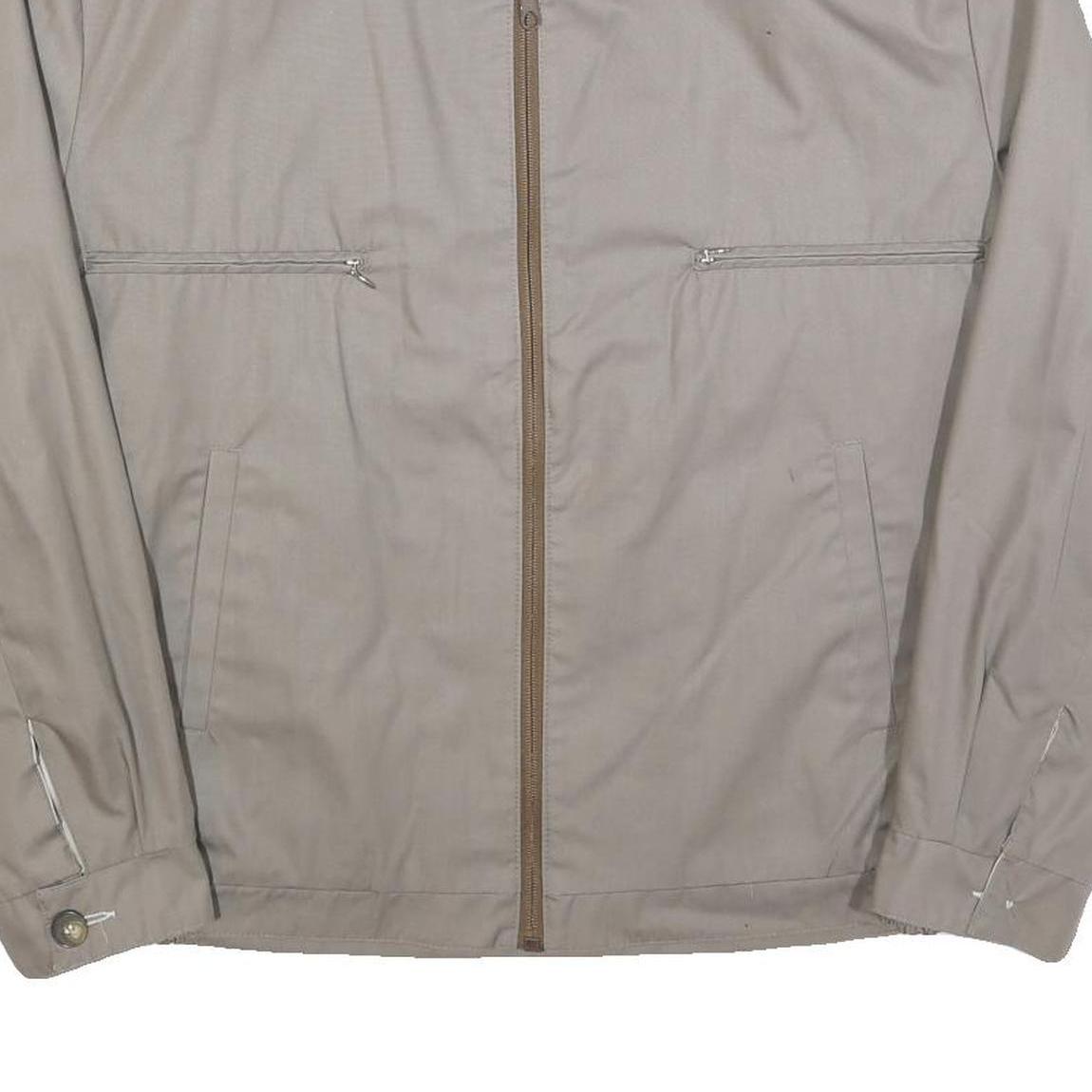 Mens Beige Cotton Blend Zip Front Jacket L Plain Lightweight Casual Outerwear
