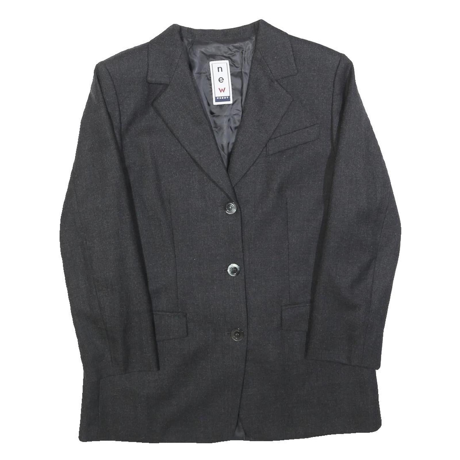 NEW PENNY Womens Grey Button Wool Jacket S Woven Classic Tailored