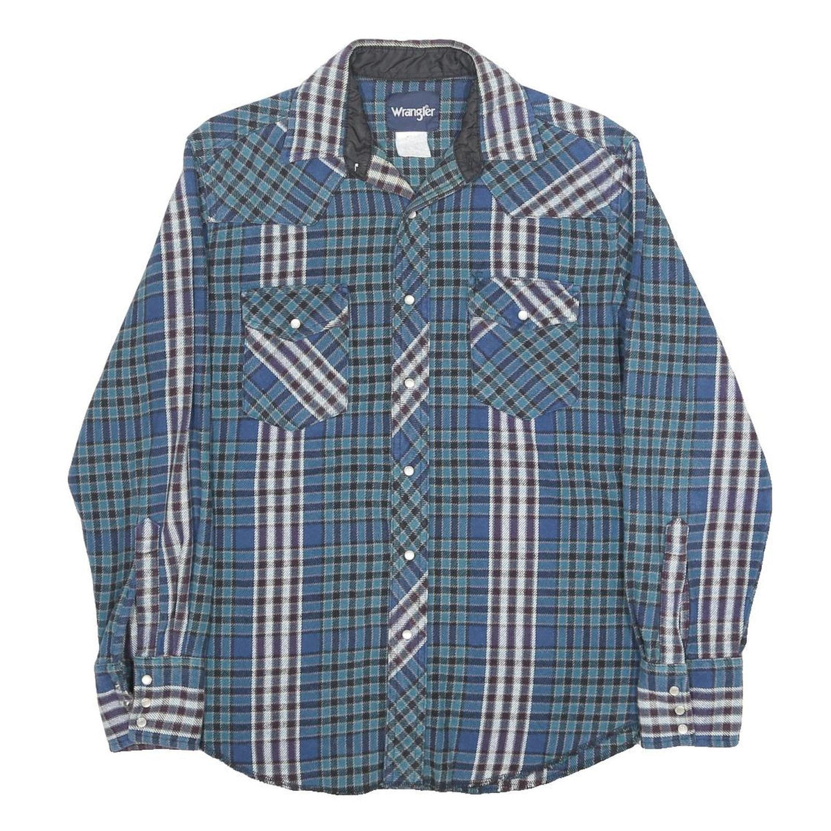 WRANGLER Mens Blue Plaid Cotton Shirt M Western Casual Button Front