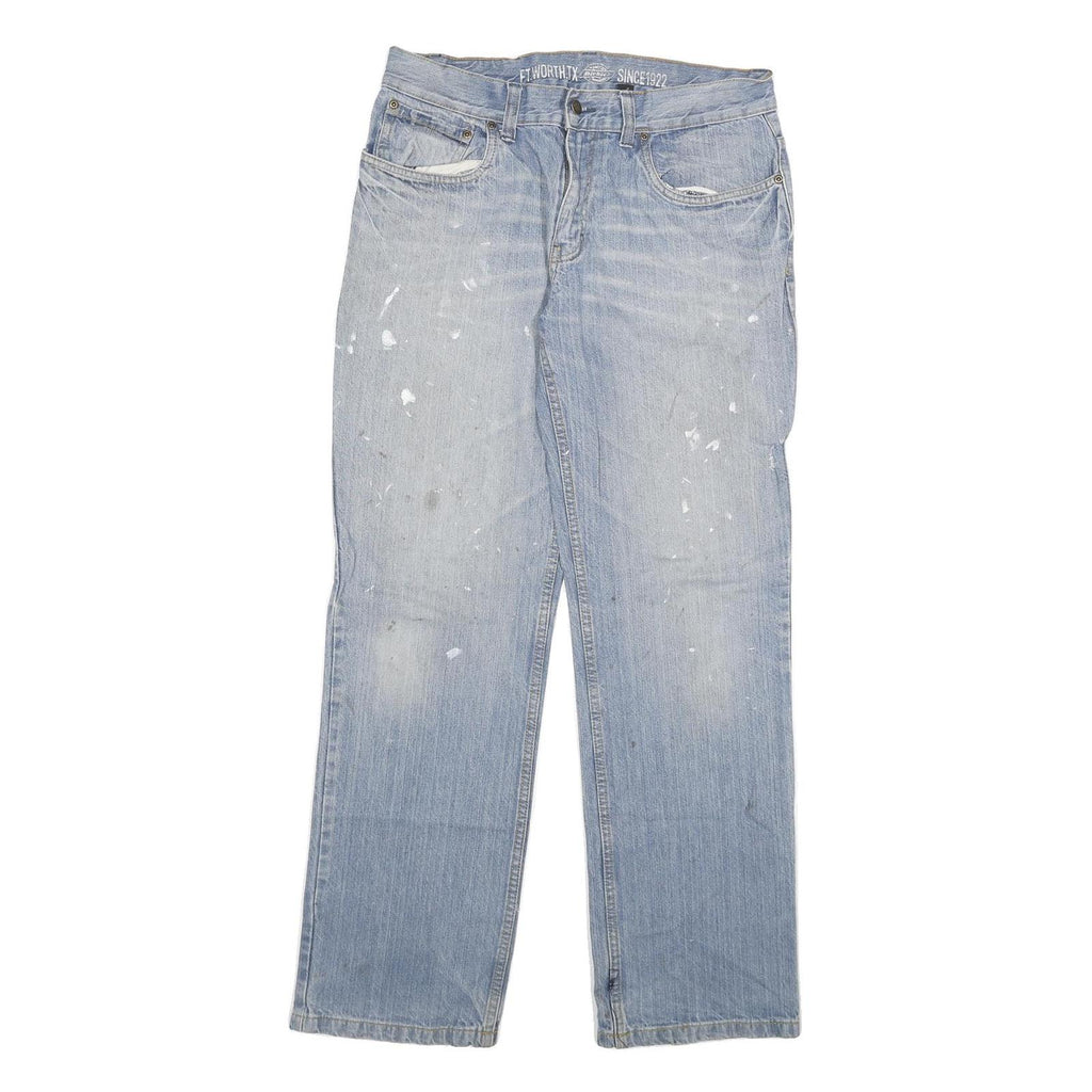 DICKIES Mens Regular Fit Light Blue Denim Jeans W34 L33 Classic Cotton Blend Zip