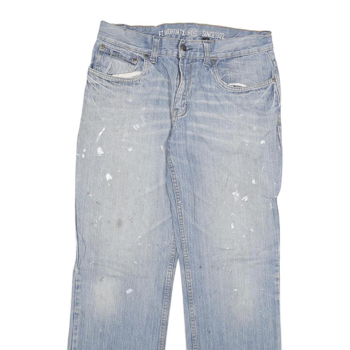 DICKIES Mens Regular Fit Light Blue Denim Jeans W34 L33 Classic Cotton Blend Zip