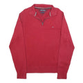 TOMMY HILFIGER Mens Red Pullover Plain V-Neck Basic Knit Jumper L Cotton