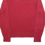 TOMMY HILFIGER Mens Red Pullover Plain V-Neck Basic Knit Jumper L Cotton