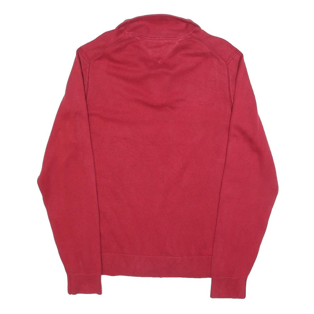 TOMMY HILFIGER Mens Red Pullover Plain V-Neck Basic Knit Jumper L Cotton