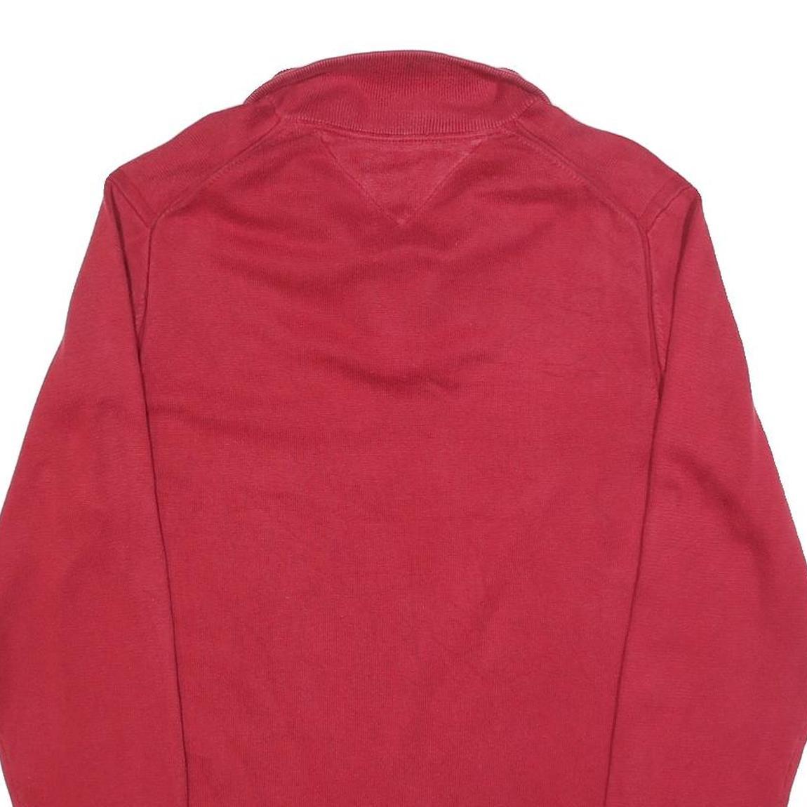 TOMMY HILFIGER Mens Red Pullover Plain V-Neck Basic Knit Jumper L Cotton