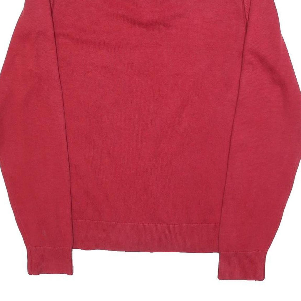 TOMMY HILFIGER Mens Red Pullover Plain V-Neck Basic Knit Jumper L Cotton