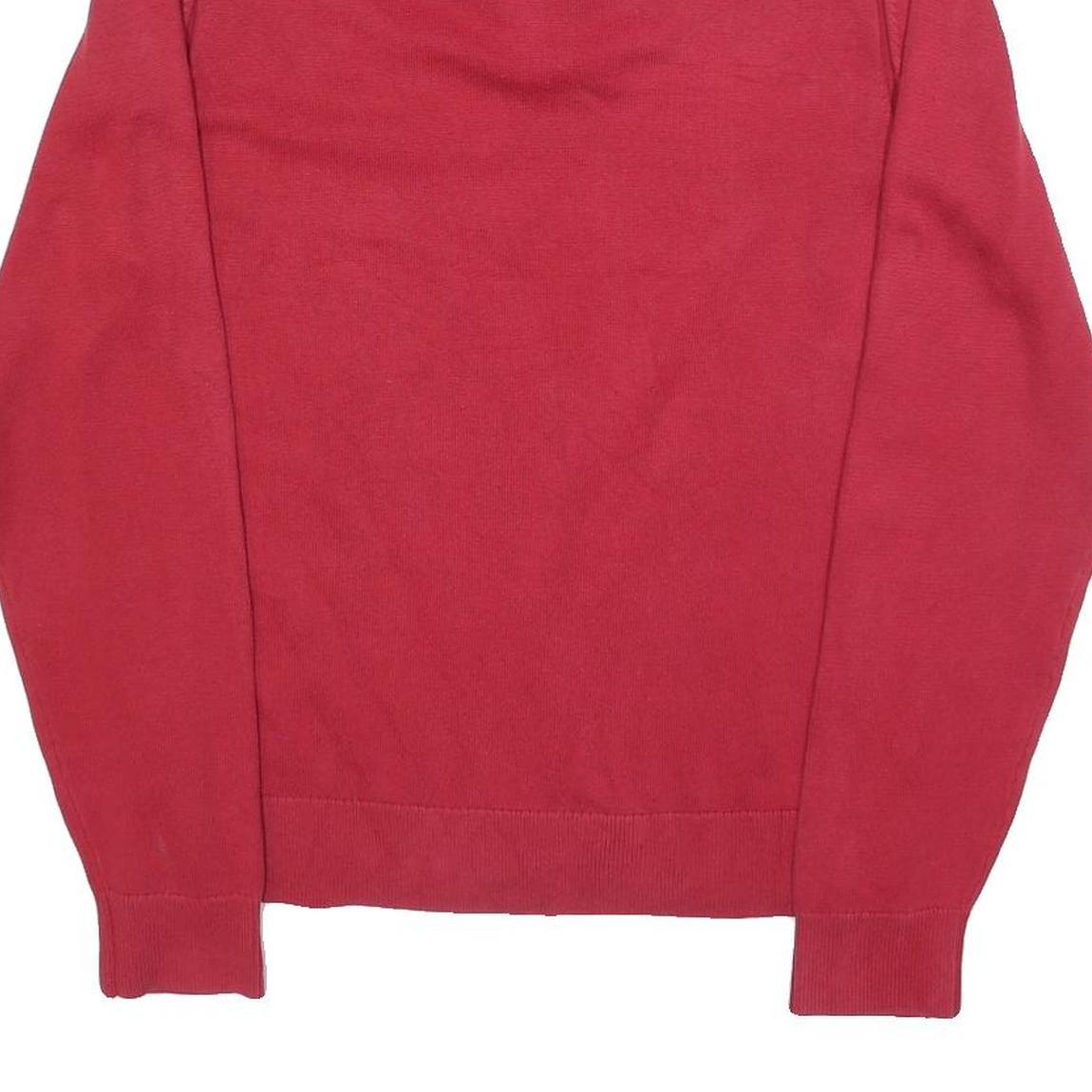 TOMMY HILFIGER Mens Red Pullover Plain V-Neck Basic Knit Jumper L Cotton