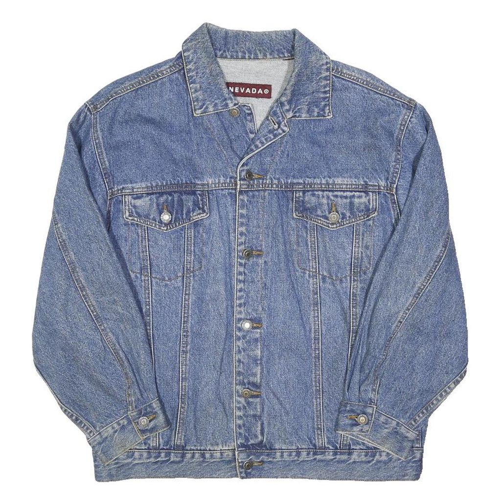 NEVADA Mens Blue Denim Jacket L Cotton Classic Button Closure Casual Outerwear