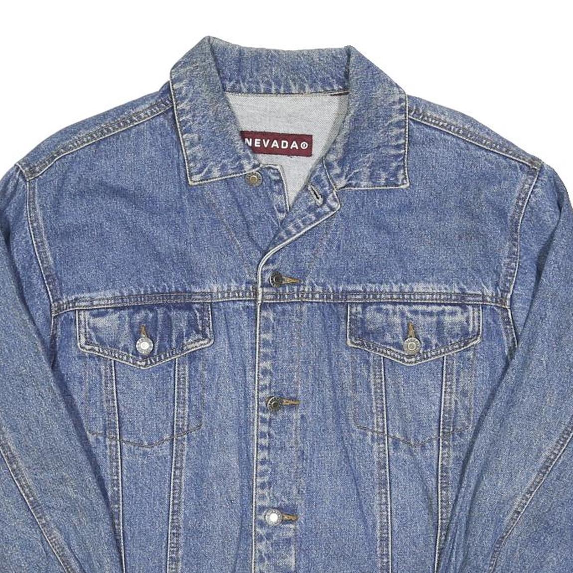 NEVADA Mens Blue Denim Jacket L Cotton Classic Button Closure Casual Outerwear