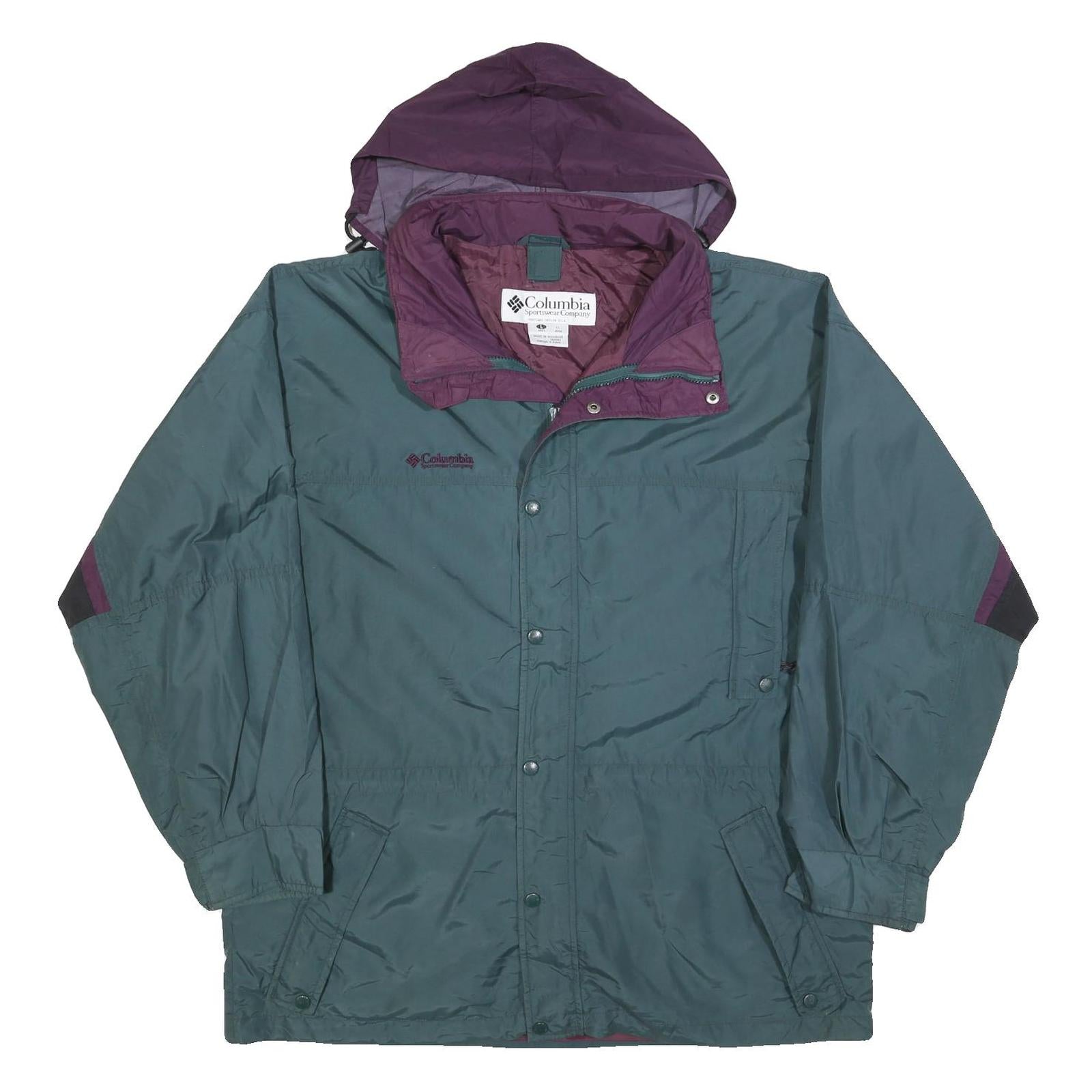 COLUMBIA Mens Green & Purple Outdoor Jacket L Polyester Lightweight Zip