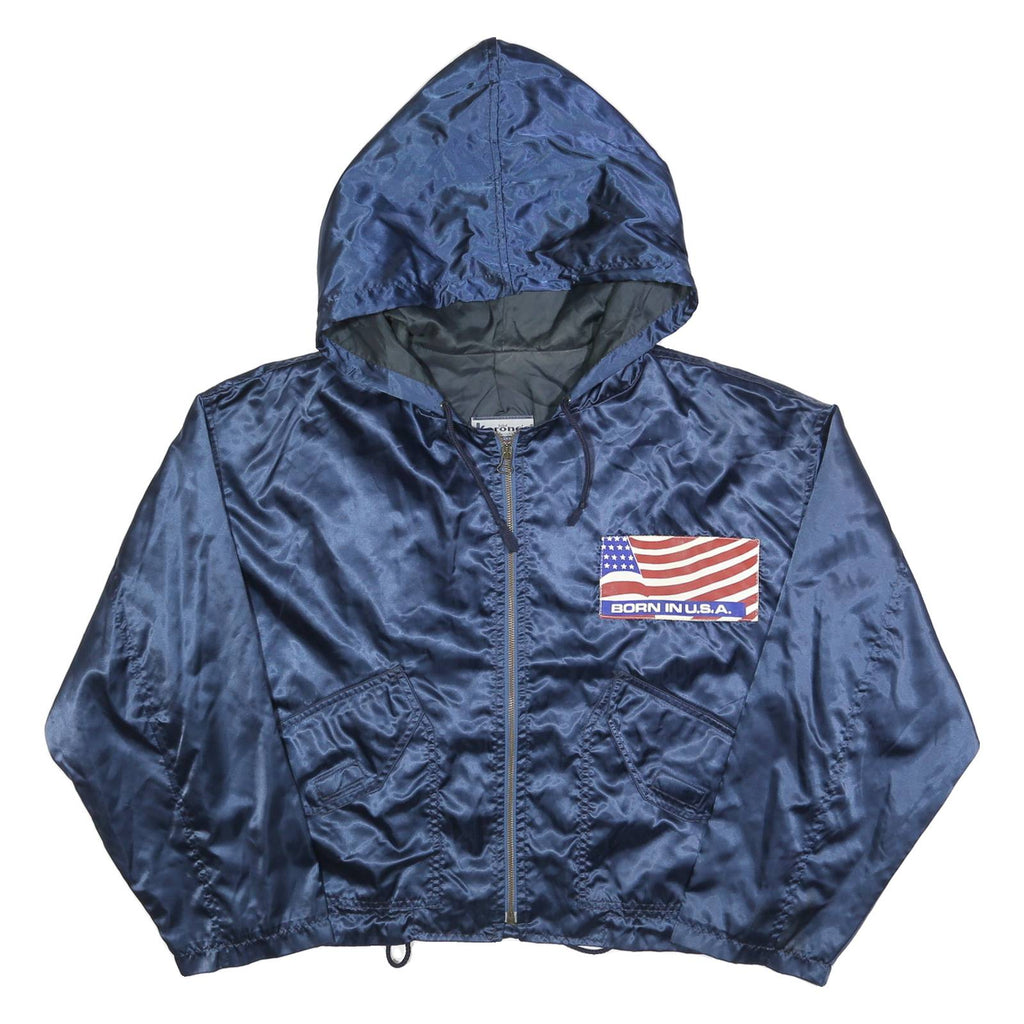 KORONES Womens Blue Polyester Jacket L Hooded Zip Plain Born In U.S.A.