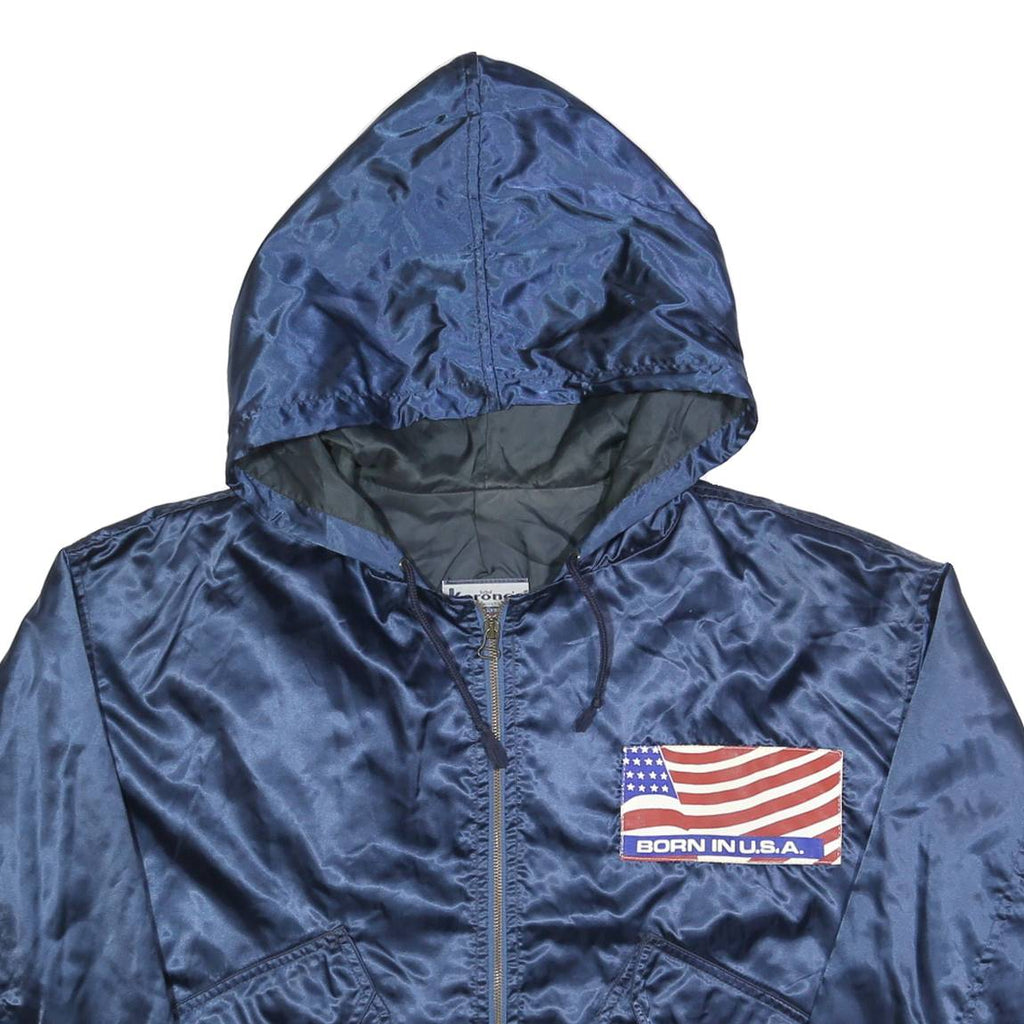 KORONES Womens Blue Polyester Jacket L Hooded Zip Plain Born In U.S.A.