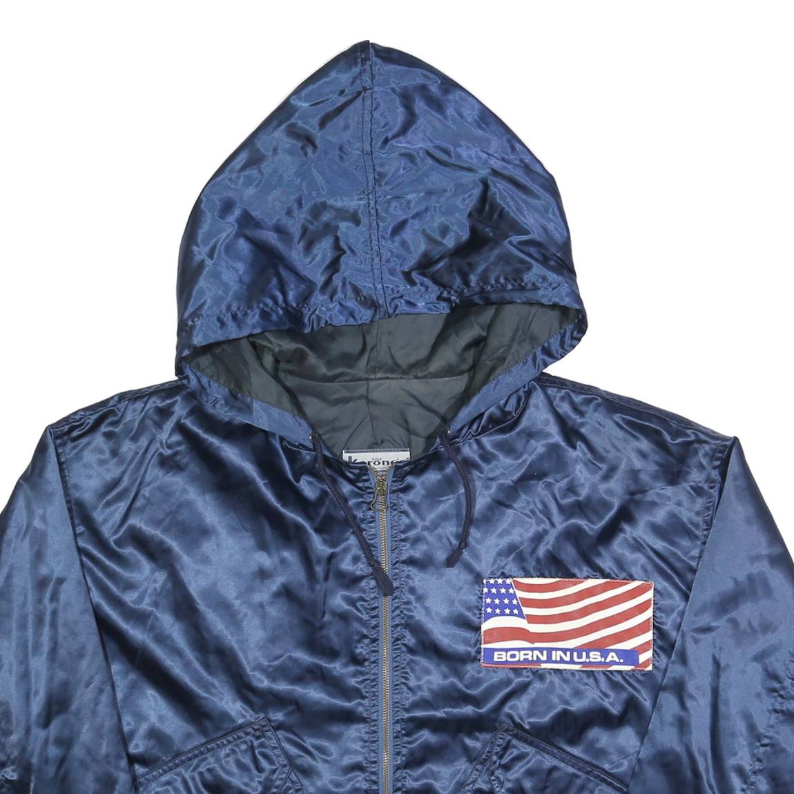 KORONES Womens Blue Polyester Jacket L Hooded Zip Plain Born In U.S.A.