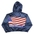 KORONES Womens Blue Polyester Jacket L Hooded Zip Plain Born In U.S.A.