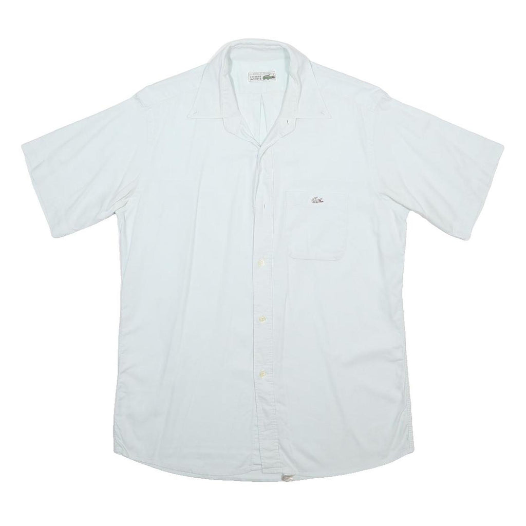 LACOSTE Mens White Plain Shirt M Cotton Casual Short Sleeve Button Shirt