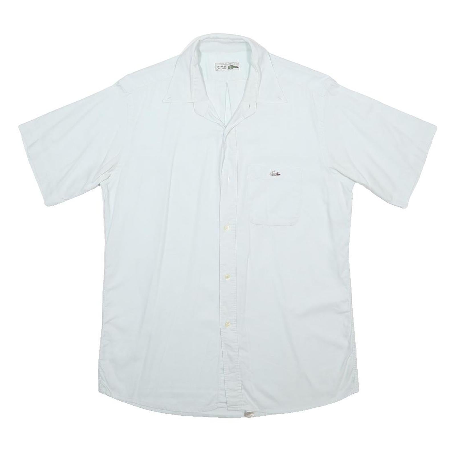 LACOSTE Mens White Plain Shirt M Cotton Casual Short Sleeve Button Shirt