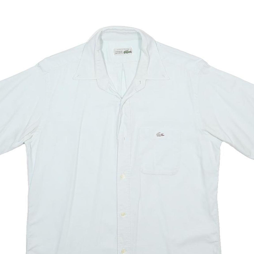 LACOSTE Mens White Plain Shirt M Cotton Casual Short Sleeve Button Shirt