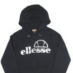 ELLESSE Womens Black Hoodie UK 10 Cropped Cotton Blend Sweatshirt
