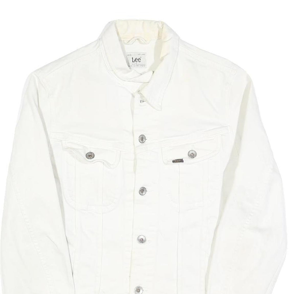 LEE Womens White Cotton Denim Jacket M Button Plain Casual Classic Fit