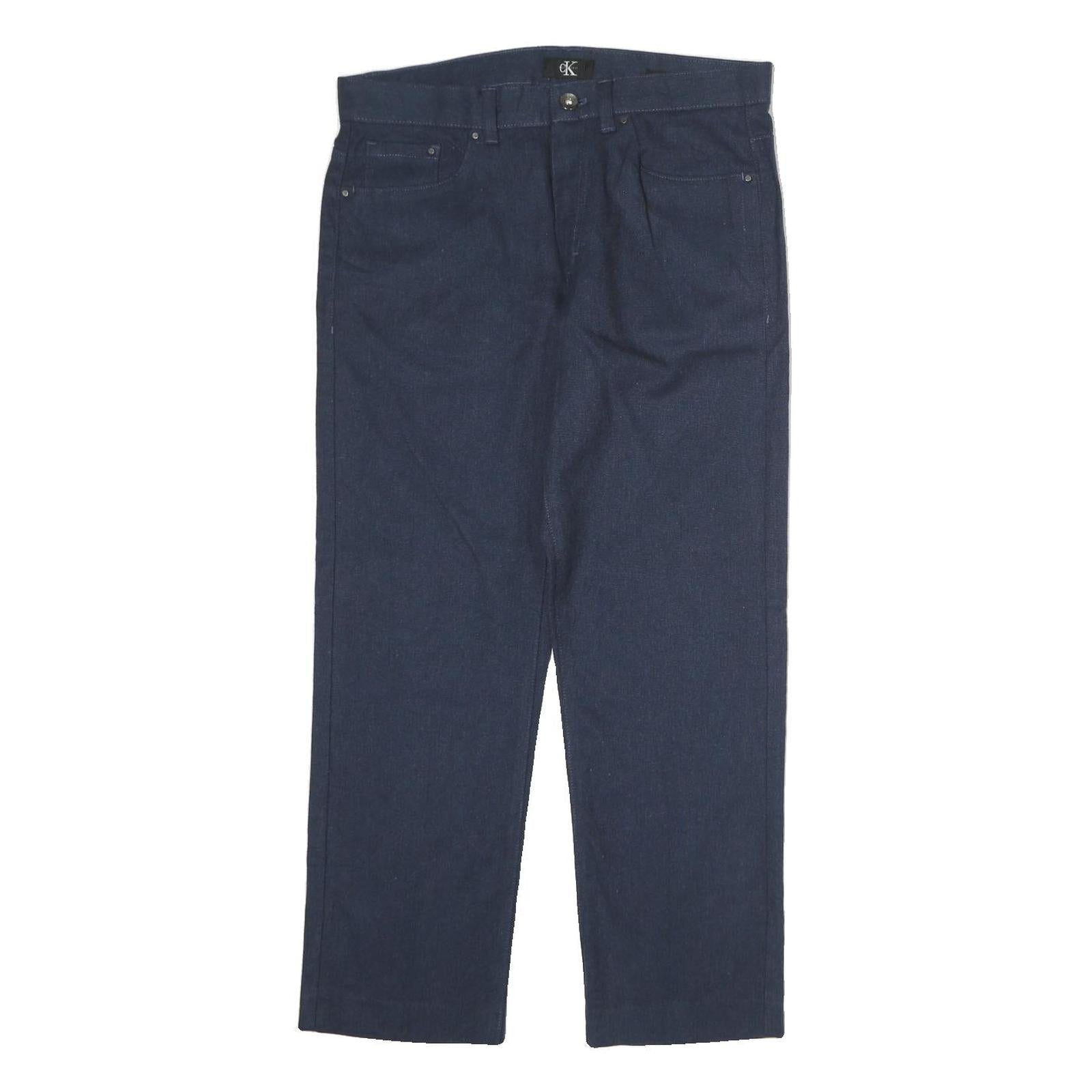 CALVIN KLEIN Mens Cotton Blend Navy Slim Straight Trousers W30 L30 Classic Zip