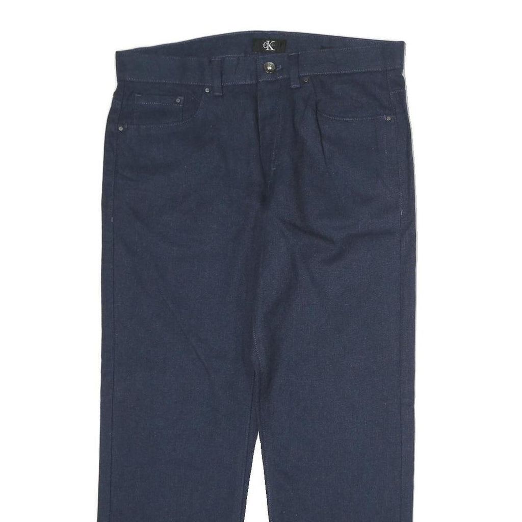 CALVIN KLEIN Mens Cotton Blend Navy Slim Straight Trousers W30 L30 Classic Zip