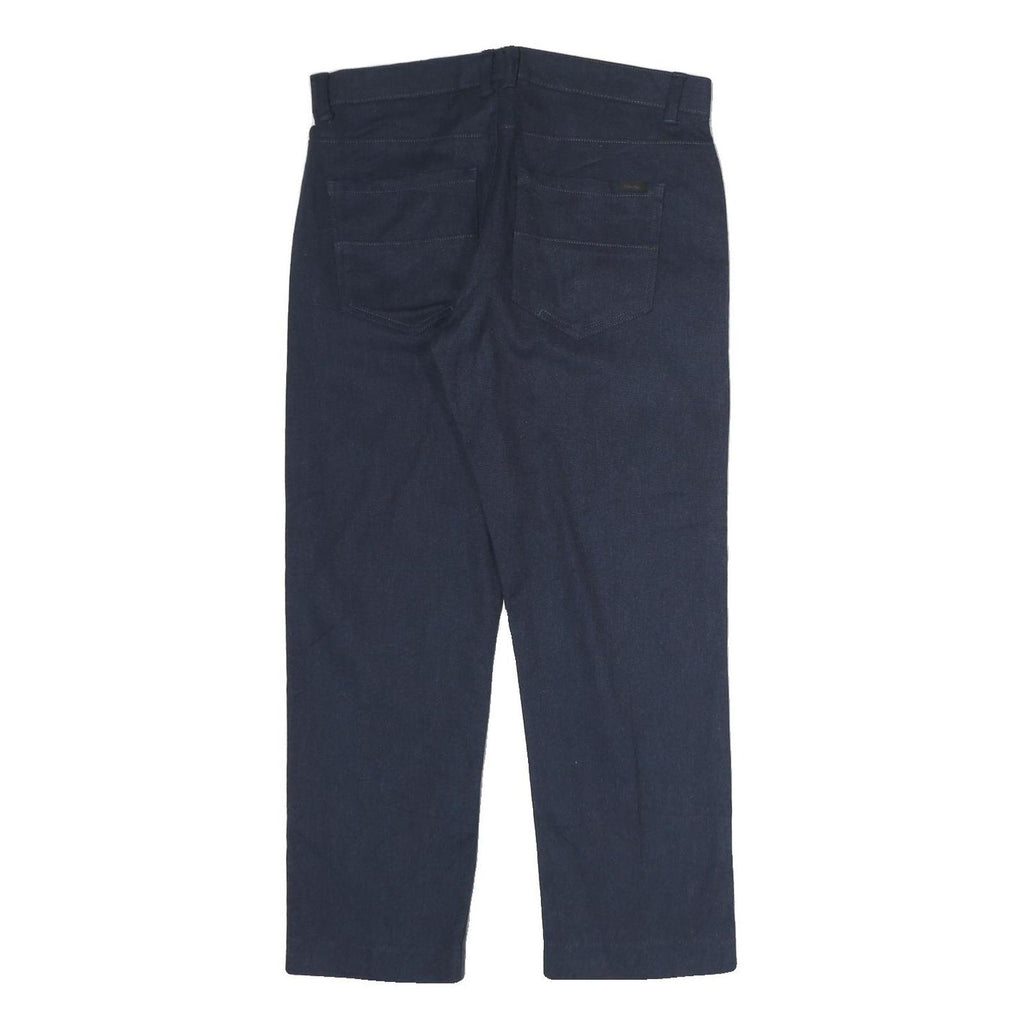 CALVIN KLEIN Mens Cotton Blend Navy Slim Straight Trousers W30 L30 Classic Zip